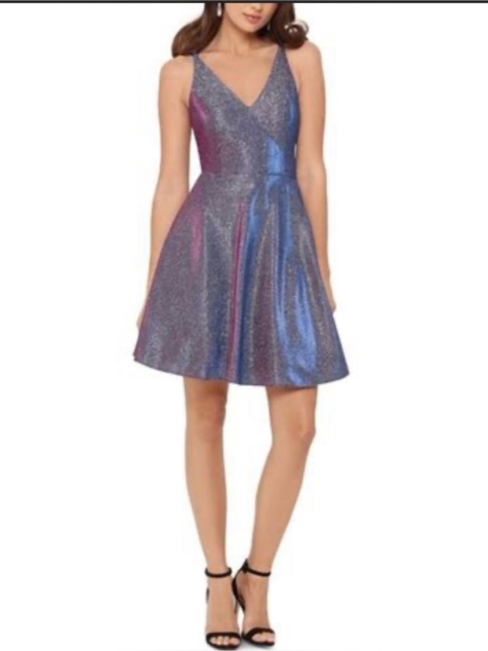 NWT Sparkle V-Neck A-Line Party Dress in Iridescent Sparkly Purple
